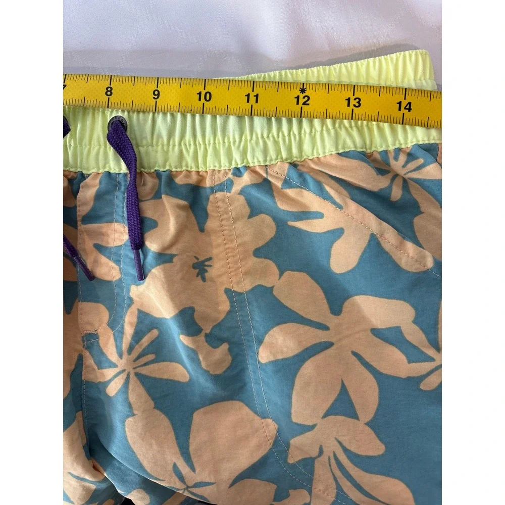 PATAGONIA Girls Blue Peach‎ Hibiscus Floral Baggies Swim Shorts XXL Surf Beachy